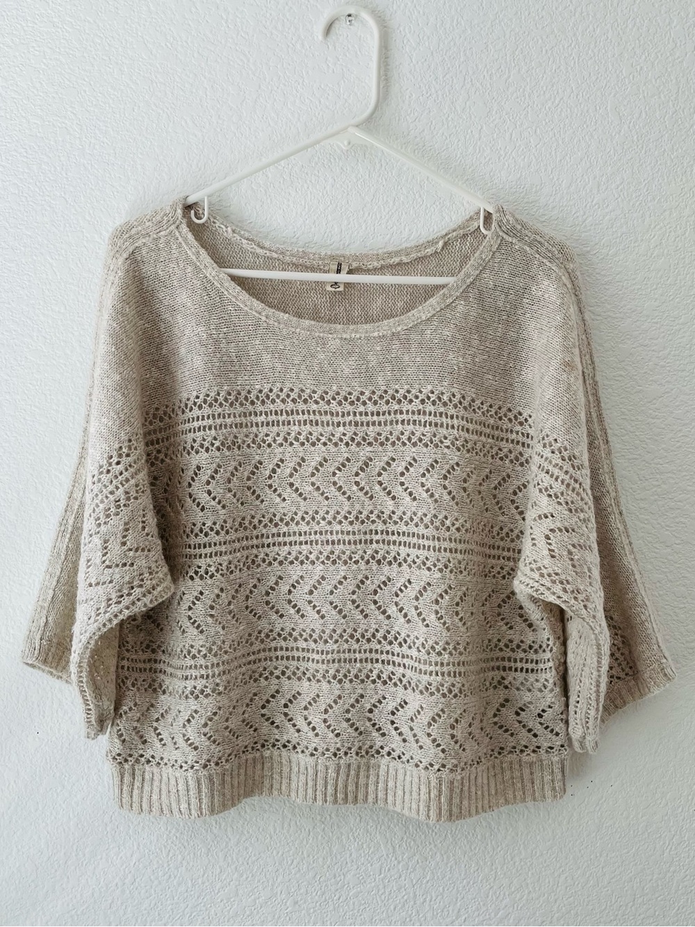 Vintage Taupe Openwork Scoop-Neck Knit Sweater